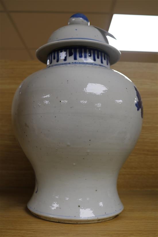 A late 19th century Chinese blue and white vase and cover